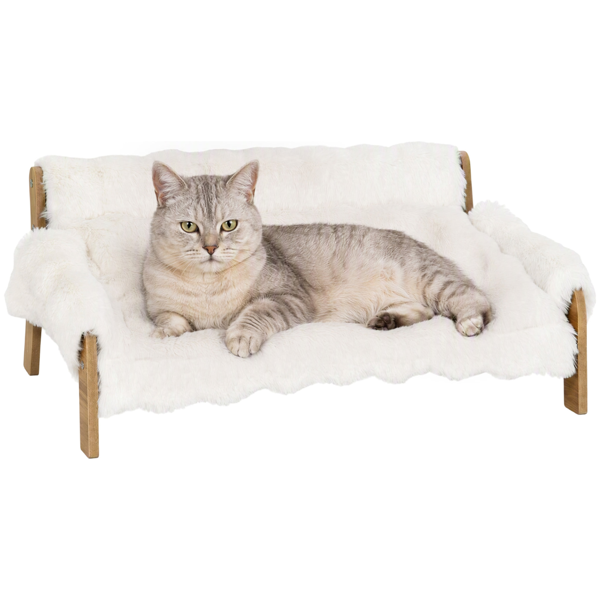 Canapé chien style nordique bois fourrure 70L x 47l x 30H cm