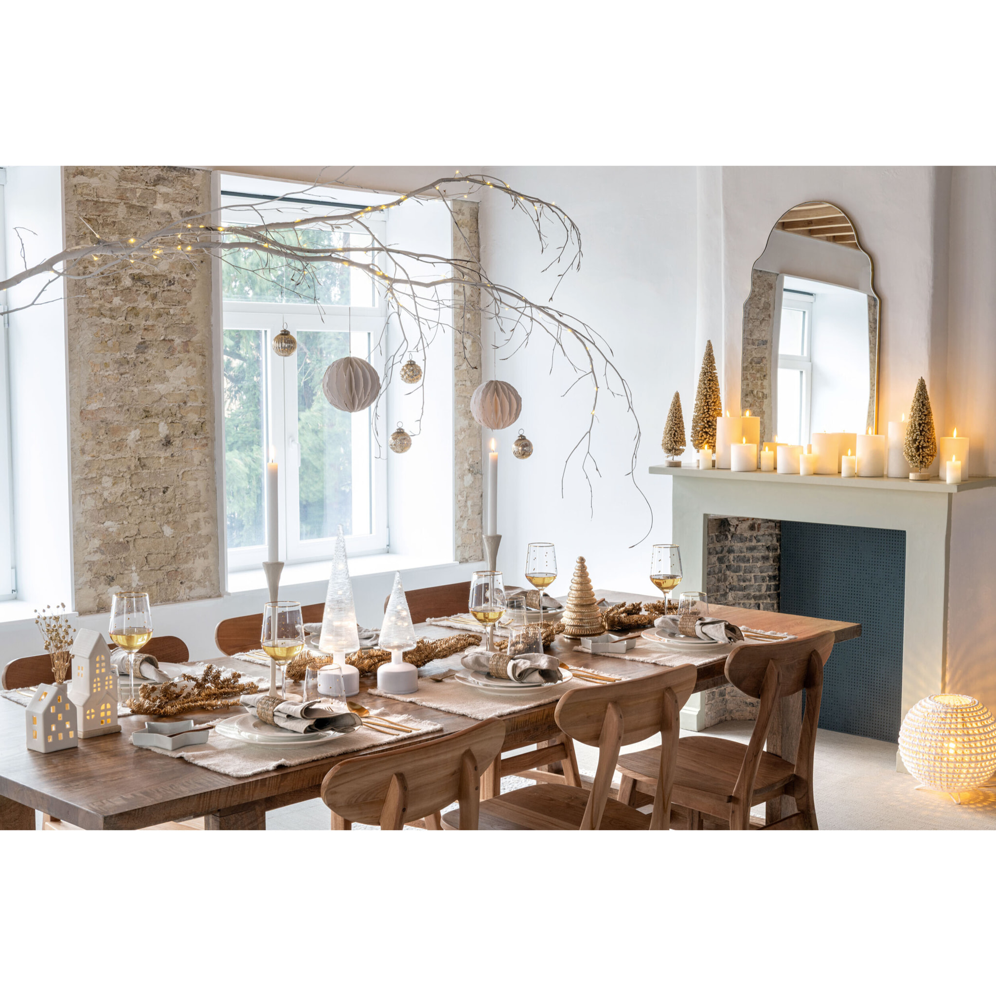 J-Line décoration sapin de Noël Sur Base - métal/papier - blanc - large