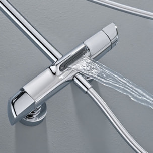 Ensemble bain/douche 3 jets avec mitigeur thermostatique de baignoire + douche de tête + douchette à main, chrome (SATSSTVK)