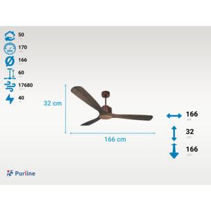 Ventilateur de Plafond ø166 cm avec Wifi Réversible Hypersilence pour 50 m² 40 W brun