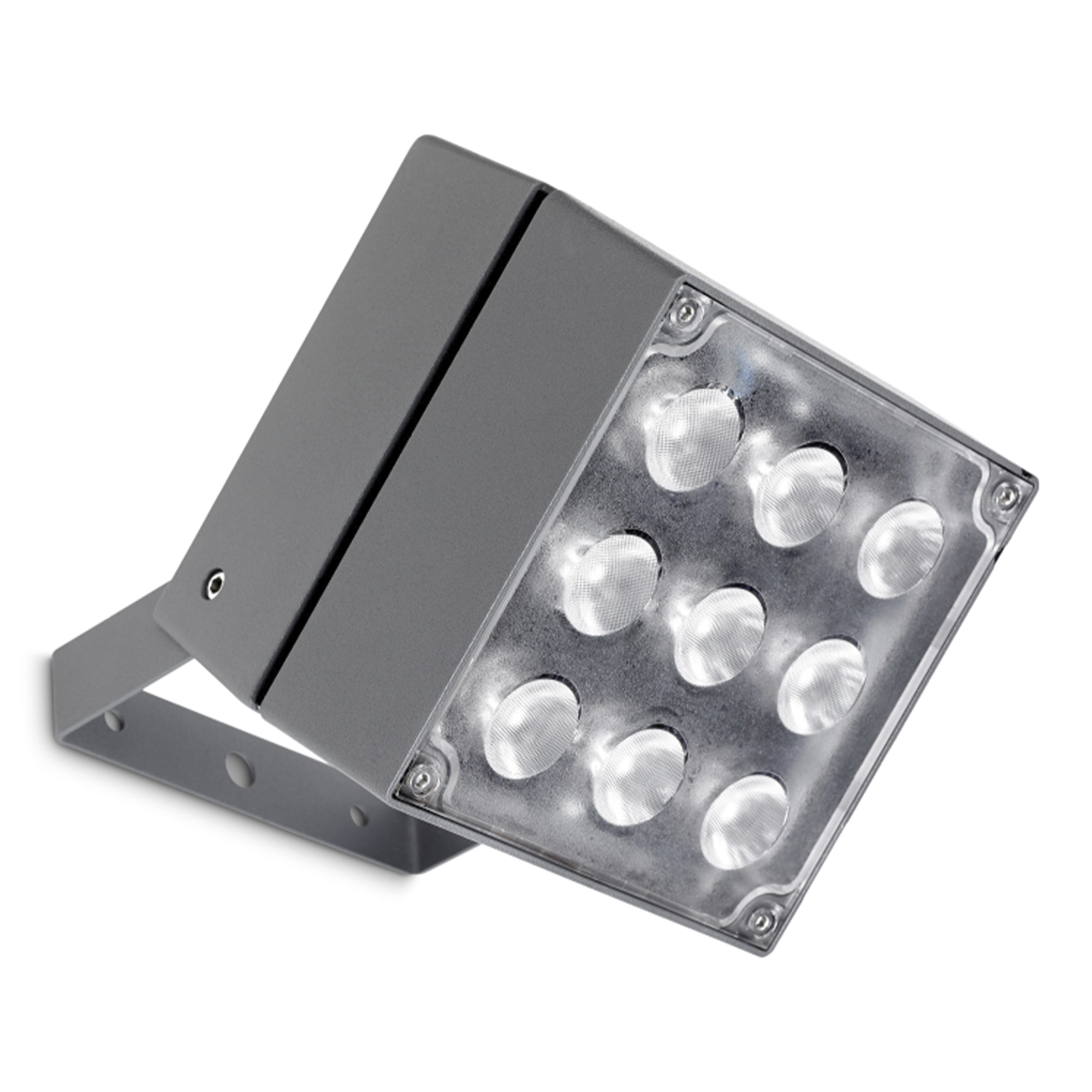 LEDS·C4 Proyector IP65 Cube 9 LEDs LED 38.4 Blanco Cálido - 3000K Gris Urbano 2117LM para Exterior de Pared, Jardín, Terraza