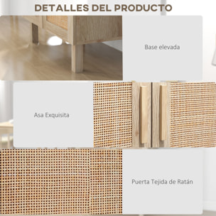 Armario de Salón con 2 Puertas de Rejilla de Ratán y Estantes Ajustables Aparador de Salón para Oficina Estudio Dormitorio Estilo Nórdico Antivuelco 73x41x102 cm Natural