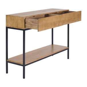 Console industrielle avec rangements 2 tiroirs en bois manguier massif et métal noir L110 cm YPSTER