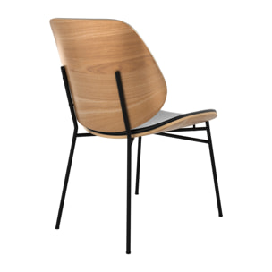 Chaise en bois foncé, PU noir et pieds en métal noir - Hector