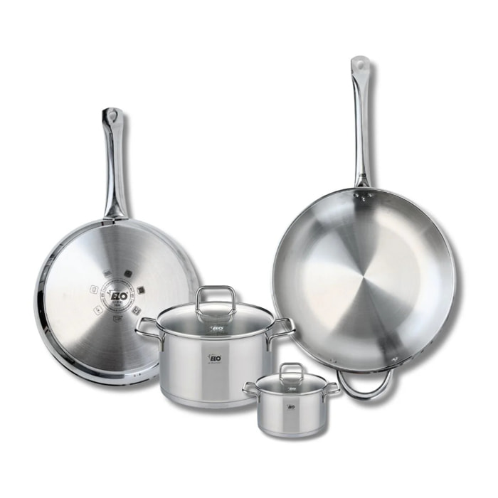 Ensemble de 2 Poêles de cuisson 28 et 32 cm et 2 faitouts 12 et 20 cm Elo Profi Citrin