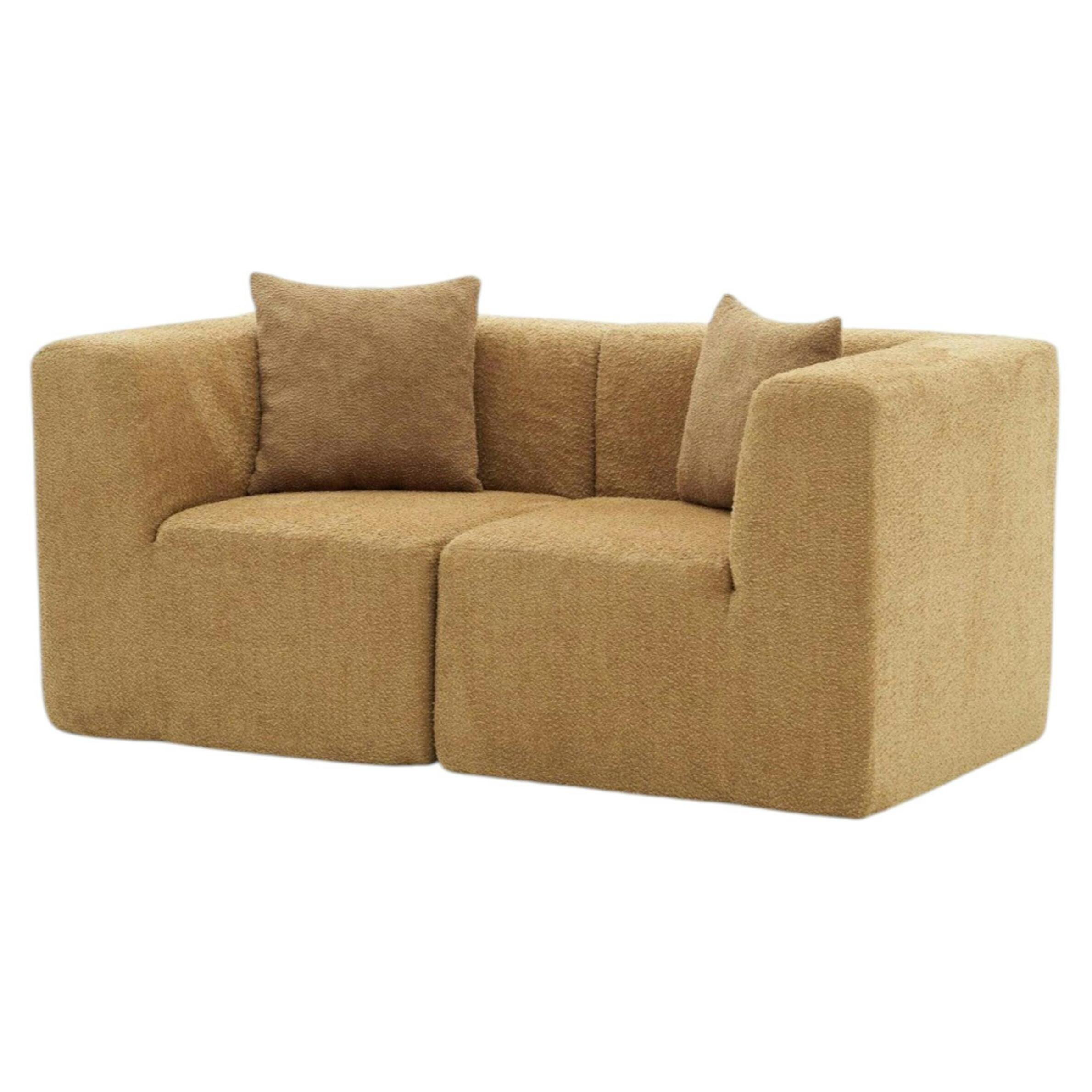 Canapé 2 places compact marron tissu chenille PLOVIA