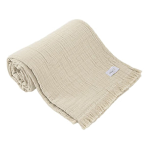 Plaid à franges "Brehat" Gaze de Coton stonewashed Toison d'or - Couleur: Brehat Galet