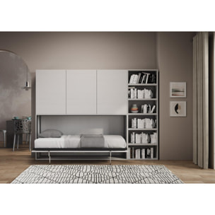 Armoire lit escamotable horizontal 1 couchage 85 Kando avec matelas composition G Frêne Blanc