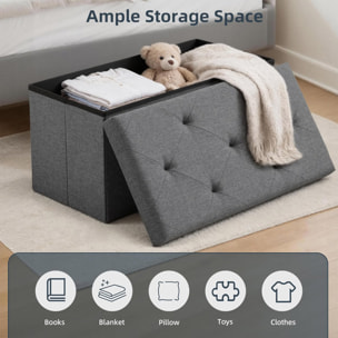 Nemora 75 - Cassapanca Ottomana 76x38x38 cm Pouf Contenitore Poggiapiedi in Tessuto Grigio