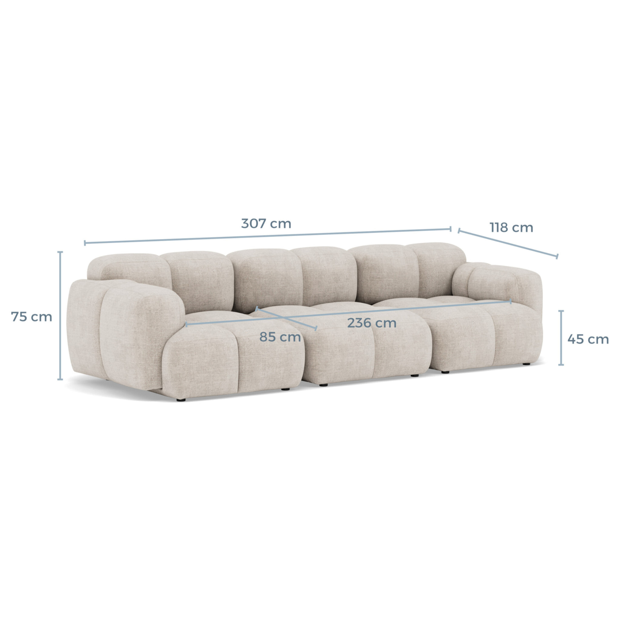 Grace - canapé modulable 3 places en velours texturé - Gris