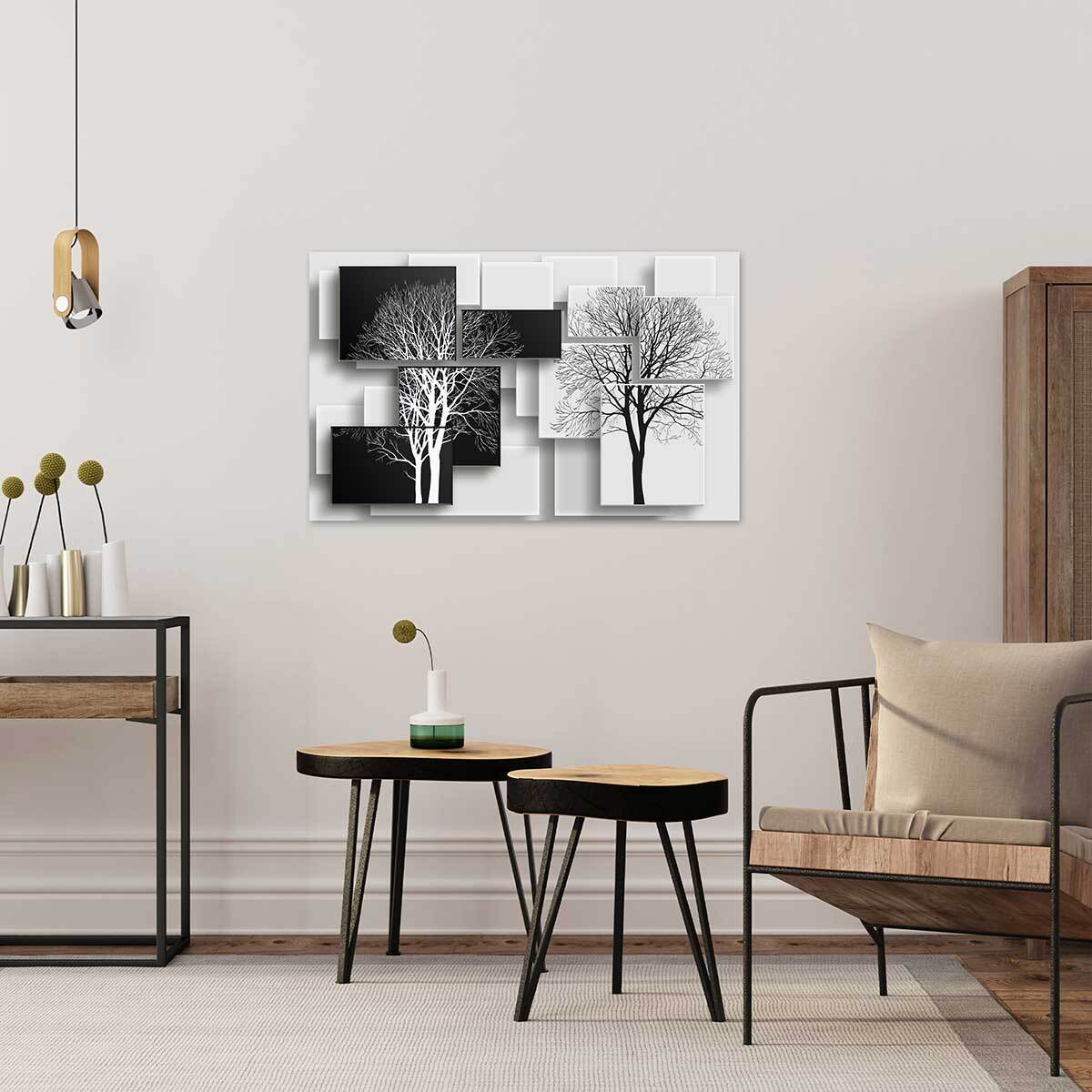 Tableau graphique arbres sur fonds noir et blanc - 80x50 cm Toile imprimée