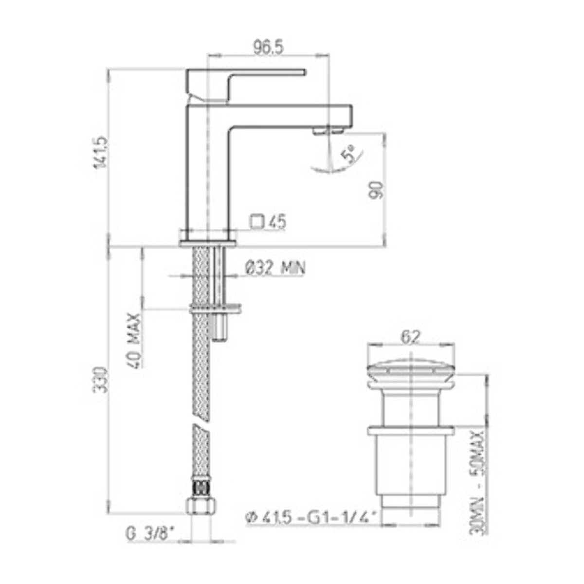 PAINI Mitigeur lavabo Dax Small PVD Grey Acier