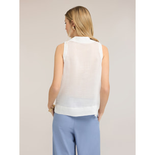 Motivi - Top in ramie con scollo a V - Bianco