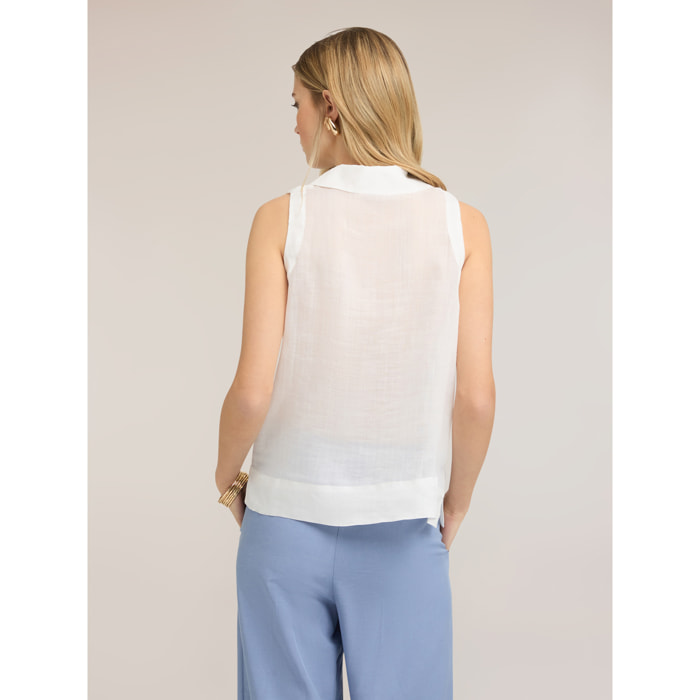 Motivi - Top in ramie con scollo a V - Bianco