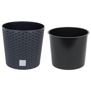 Maceta redonda 4,7 litros efecto Rattán con cubilete para plantar en color antracita