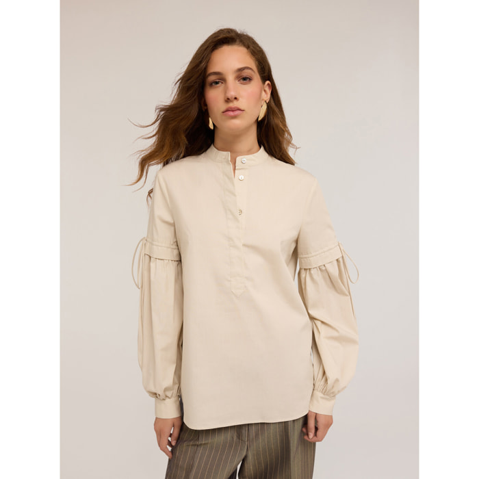 Motivi - Blusa over con maniche arricciate - Beige