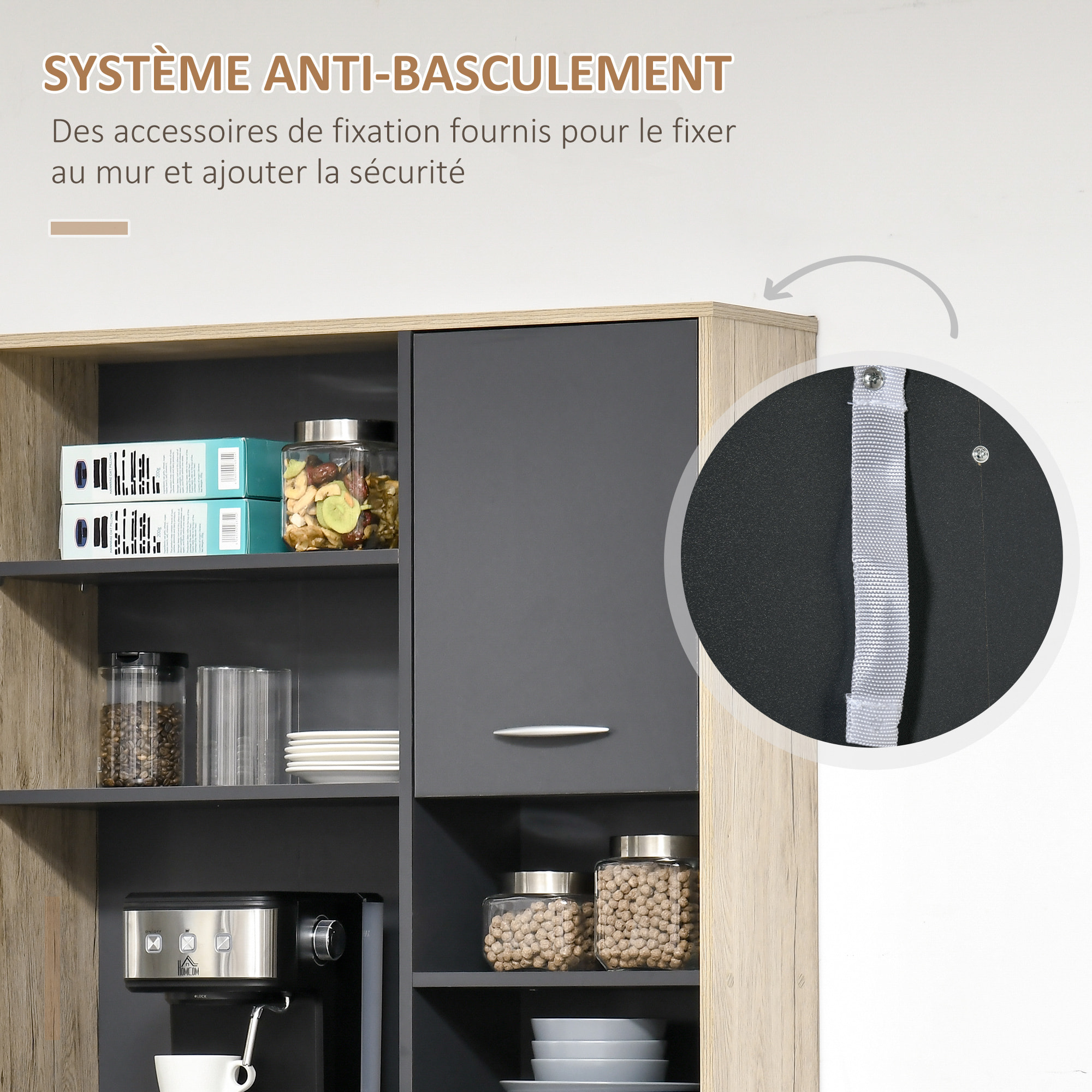 Armoire de cuisine multi-rangements 90L x 39l x 169H cm