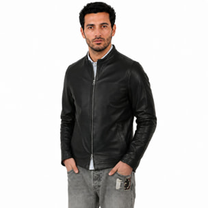 Giubbino in pelle di vitello nappa Nero-Slim Fit