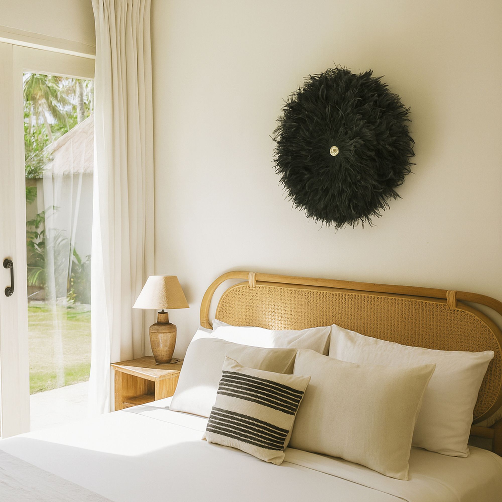 Décoration en plumes de coq et coquillages 60cm KAPAU