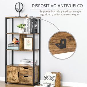 HOMCOM Estantería Librería para Libros con Armario y 2 Cajones de Almacenaje Estantería de Estilo Industrial para Oficina Sala de Estar 58x24x122 cm Marrón Rústico