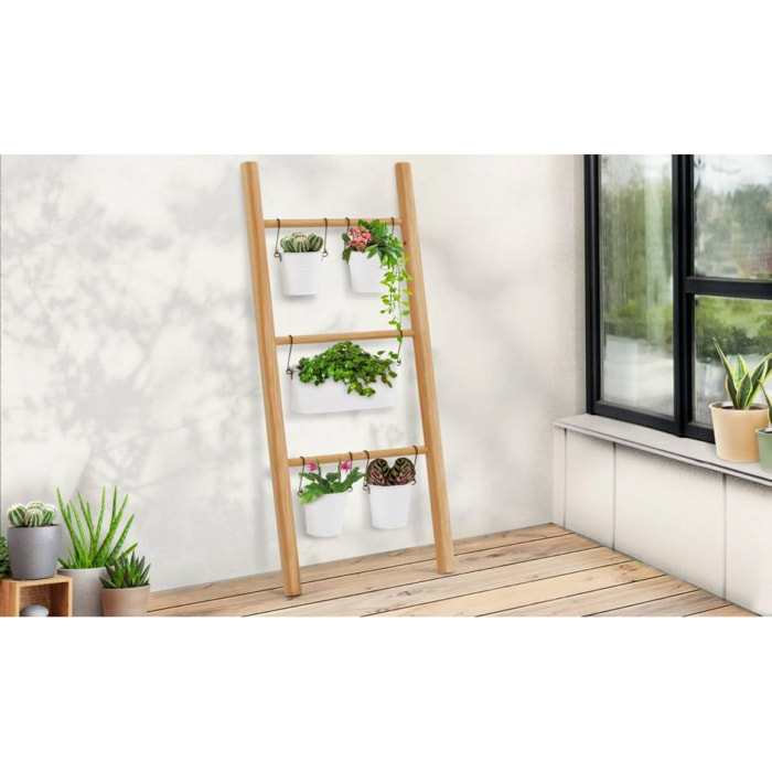 Echelle bois deco jardin avec pots
