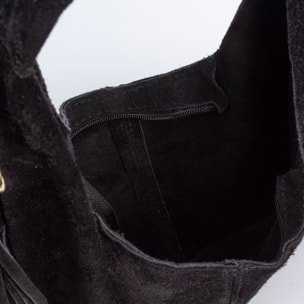 Barisciano borsa a spalla da donna. Pelle scamosciata autentica, con frange.