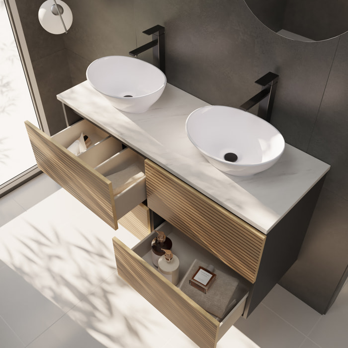 YINU SALLE DE BAIN | 121 CM NOIR - SOLOMON | QUATRE TIROIRS | AVEC LAVABO SUR PLAN | N'INCLUT PAS LE MIROIR | ALDAY