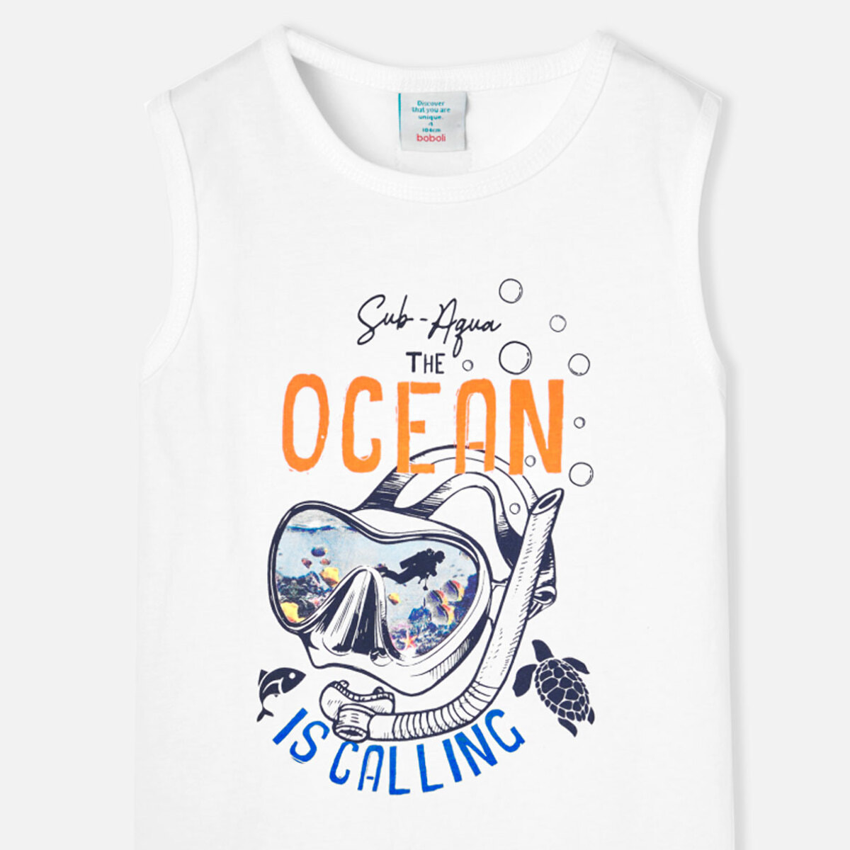 Camiseta niño, algodón estampada, tirantes, blanco, 838076