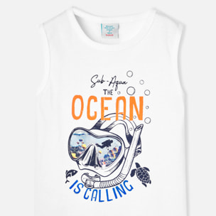 Camiseta niño, algodón estampada, tirantes, blanco, 838076