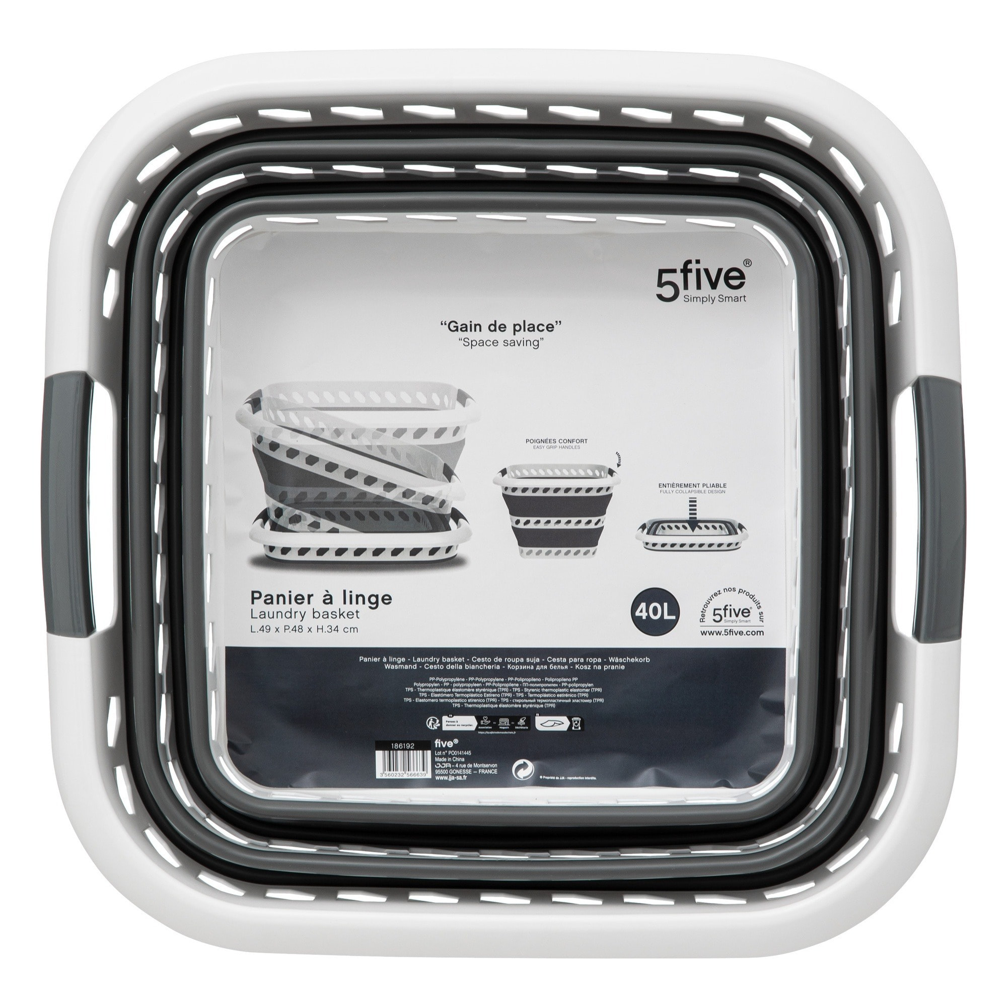 Cesta retráctil blanco gris 40l