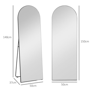 Espejo de Pie Cuerpo Entero Arqueado, 150x50 cm, Espejo de Cuerpo Entero, Independiente, Apoyado y de Pared, Sin Marco, para Dormitorio, Salón, Negro