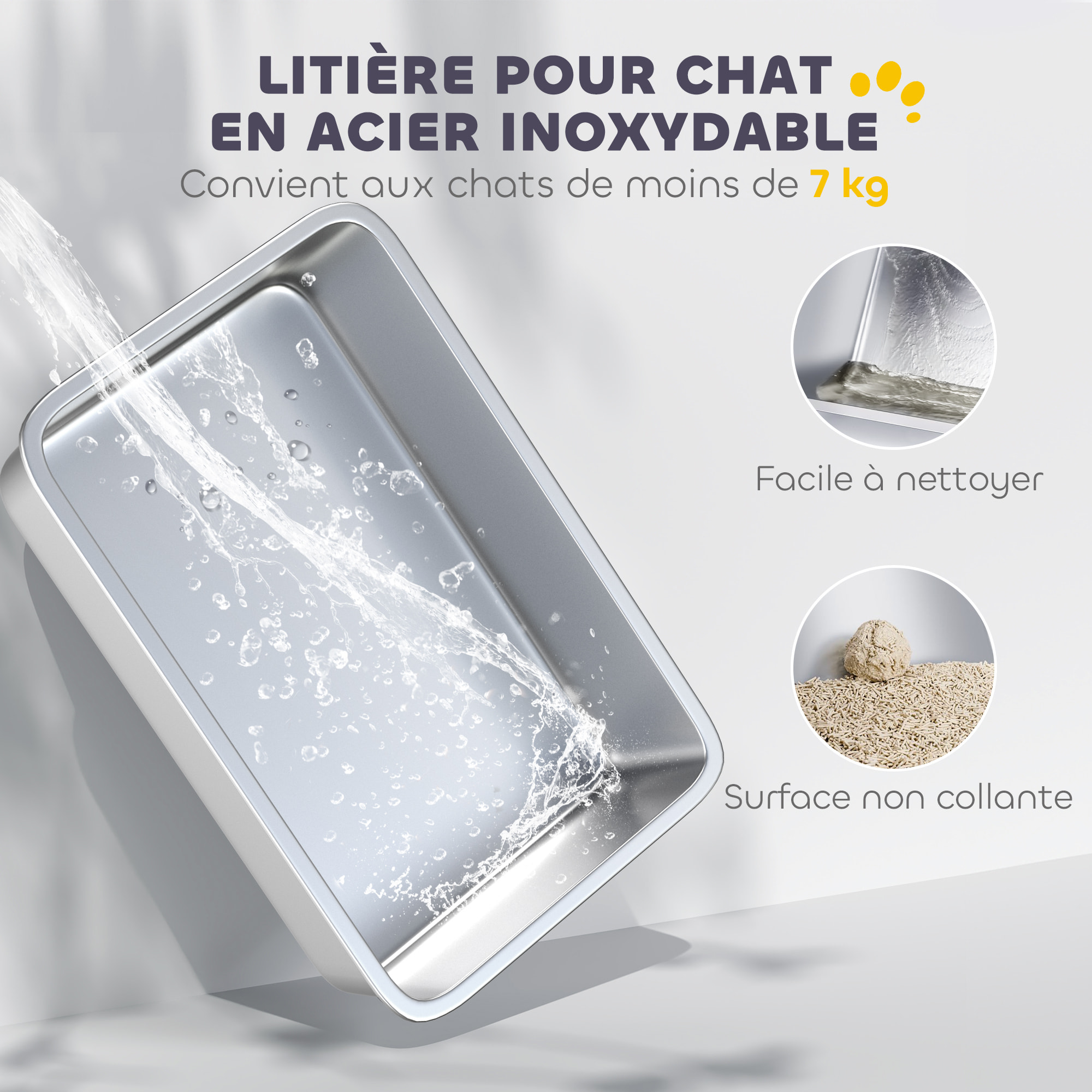 Maison de toilette bac à litière fermé acier inox - pelle, 2 portes, désodorisant - blanc