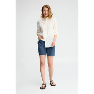 Camisa blanca de lino con corte relajado y bordado Polo Club