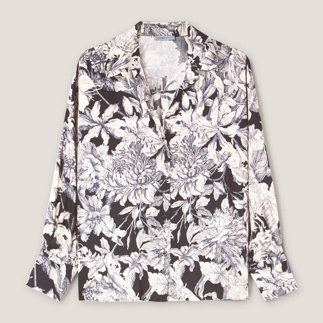 Motivi - Camisa de satén con estampado de floral - Negro