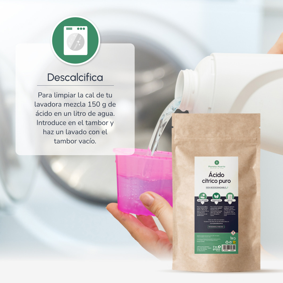 PLANETA HUERTO | Pack 3 Ácido Cítrico 2,5 Kg Anhidro Ecológico y Biodegradable - Acído Cítrico Desincrustante Natural Lavadora, Abrillantador Lavavajillas y Suavizante Ropa, Ideal Detergentes Casero