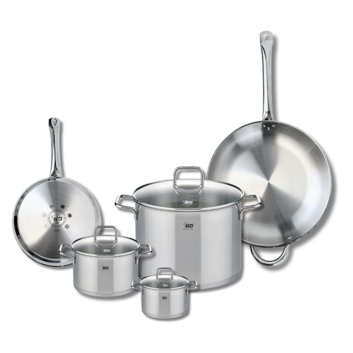 Ensemble de 2 Poêles de cuisson 24 et 32 cm et 3 faitouts 12, 16 et 26 cm Elo Profi Citrin