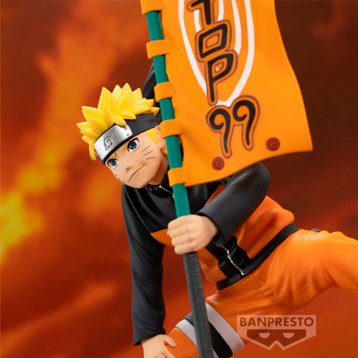 Naruto Shippuden Statua Naruto con Bandiera Narutop99 11cm Banpresto