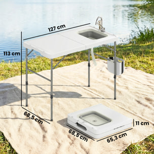 Mesa de Limpieza de Pescado Portátil, Mesa Plegable Camping con Altura Regulable, Grifo, Fregadero y Cesta Plegables, Manguera, Bolsa de Transporte, Regla, Ranuras, Estación de Limpieza Pesca