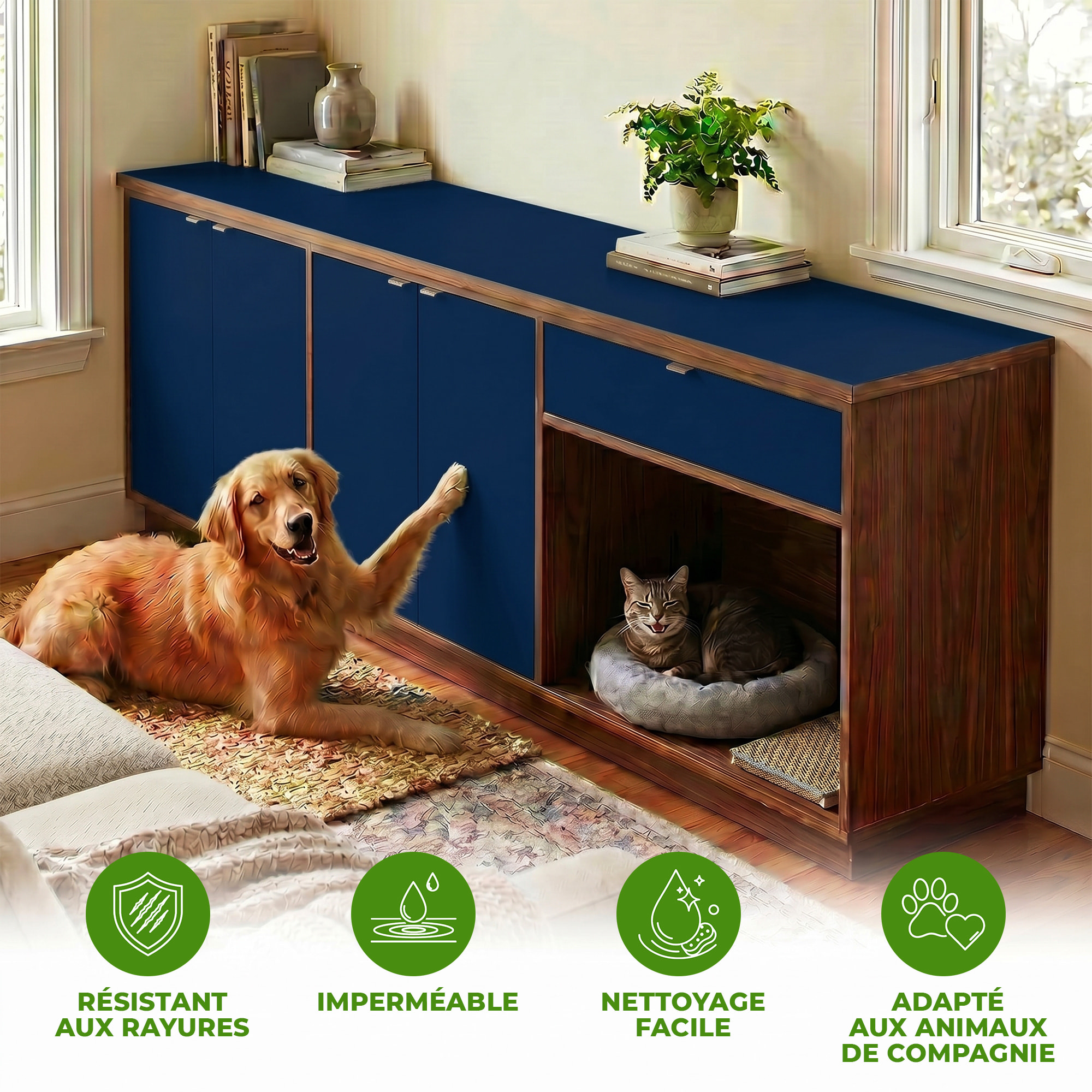 Rouleau adhésif décoratif Vinyle au Mètre - Bleu fonce - Sticker Lavable Imperméable Mur Cuisine Meubles
