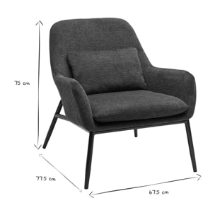 Fauteuil design en tissu effet velours texturé bleu foncé et métal noir MAXINE