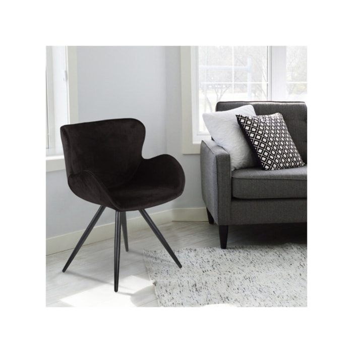 Chaise en velours avec piètement en métal noir - LILOU