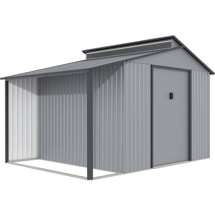 Abri de jardin métal avec pergola "Madras" - 9.12 m² - 257 x 355 x 237 cm - Gris