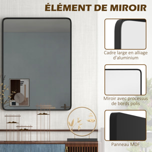 Miroir rectangulaire mural 91,4 x 61 cm cadre en aluminium style minimaliste décoration noir