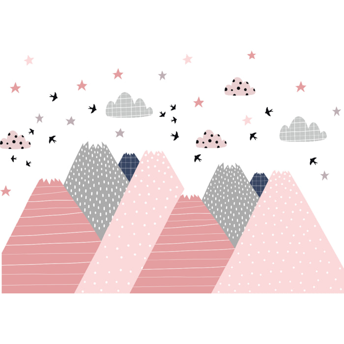 Stickers muraux enfants - Décoration chambre bébé - Autocollant Sticker mural géant enfant montagnes scandinaves MARIKA