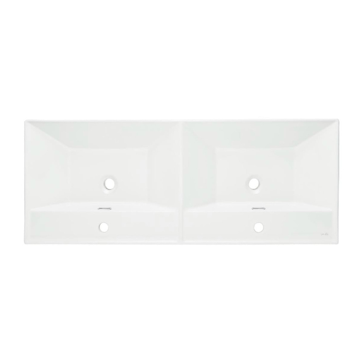 Double vasque semi-encastrée 121x46 cm - blanc brillant - avec trop-plein - B-Way SAT