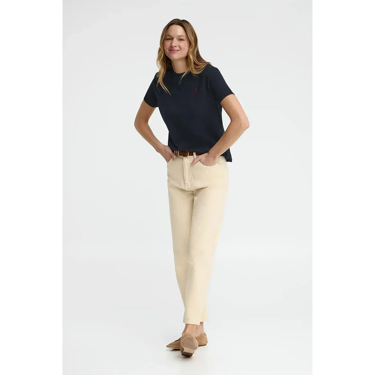 Camiseta azul marino de manga corta y cuello redondo con bordado Rigby Go