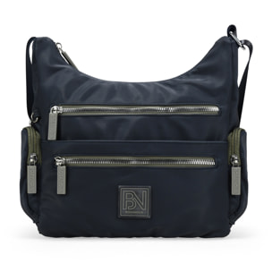 Bolso bandolera azul con cremalleras verdes