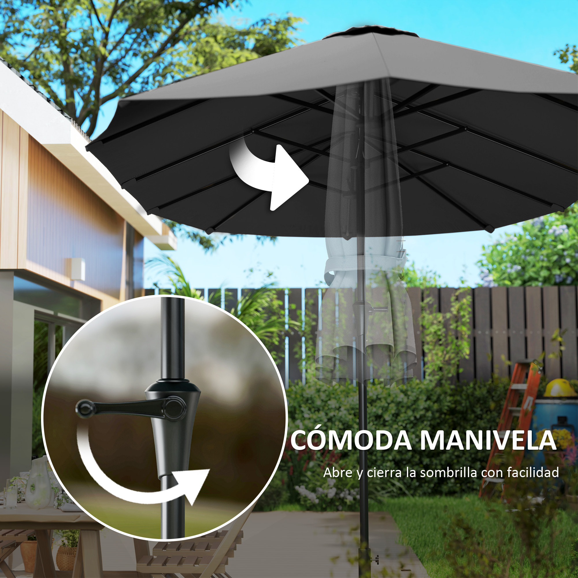 Sombrilla Doble 4x2,2 m Sombrilla Terraza Exterior con Manivela Manual Impermeable y Protección UV30+ Parasol Grande para Terraza Playa Piscina Gris Oscuro