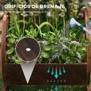 Jardinera de Madera Macetero Exterior de 3 Niveles Diseño de Escalera y Forma de Ruedas Orificios de Drenaje Huerto Urbano Cultivos Plantas Flores en Terraza Jardín 61x62x57 cm