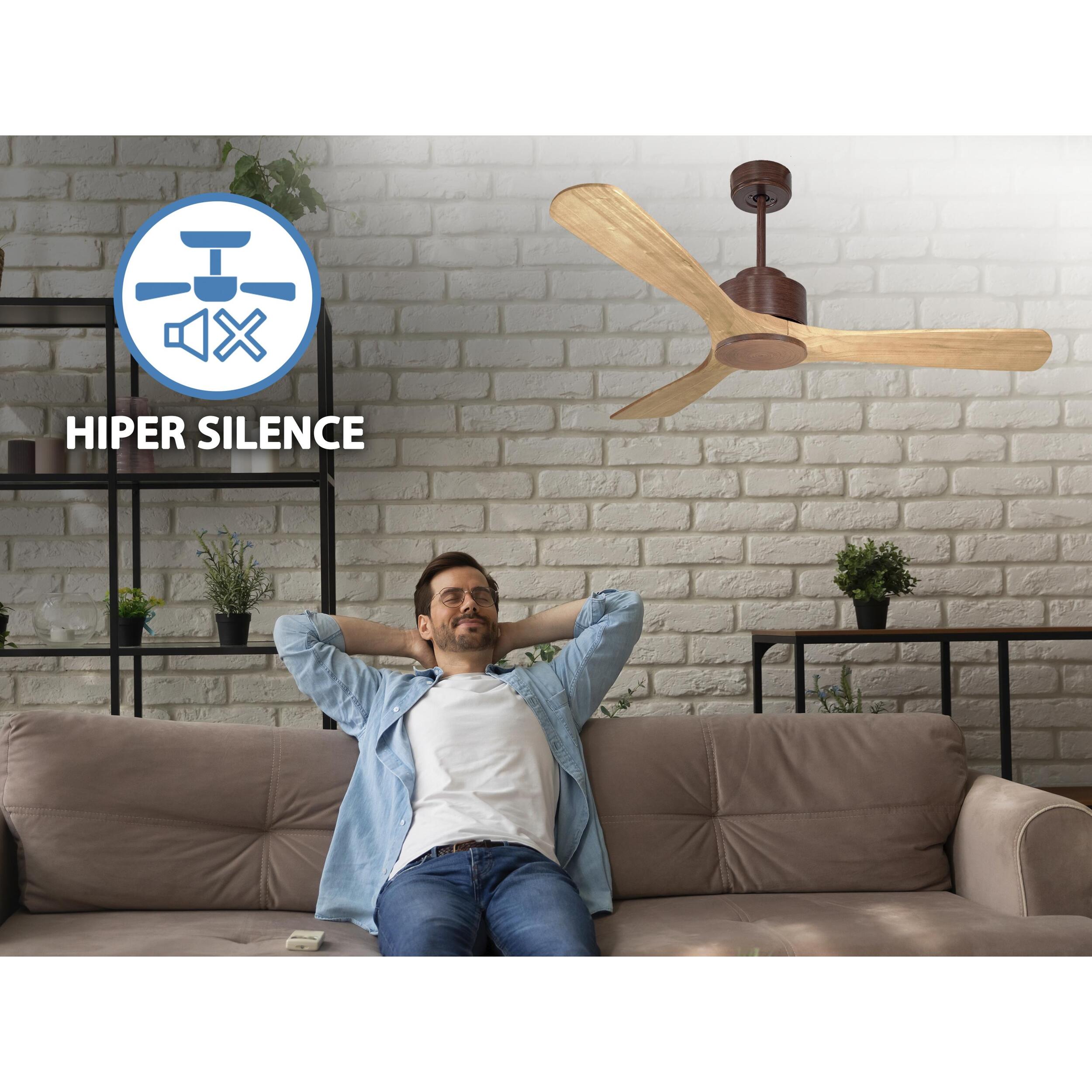 Ventilateur de plafond ø132 cm avec Wifi Réversible Hypersilence 40   W brun